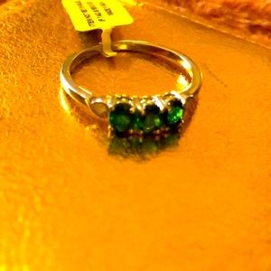 Sterling silver 925STS platinum Diopside 3 stone trinity ring 💍 beautiful ‼️🎁